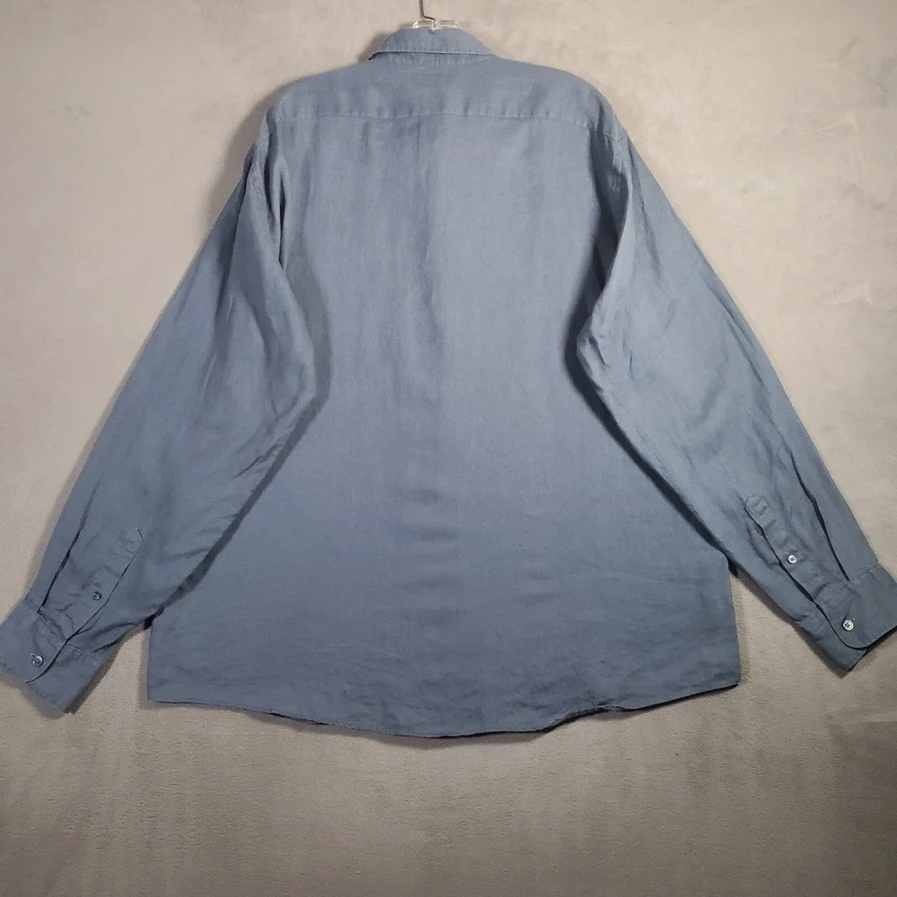 J. Crew Shirt Mens XL Blue 100% Linen Button Up Long Sleeve Classic Office‎ Prep